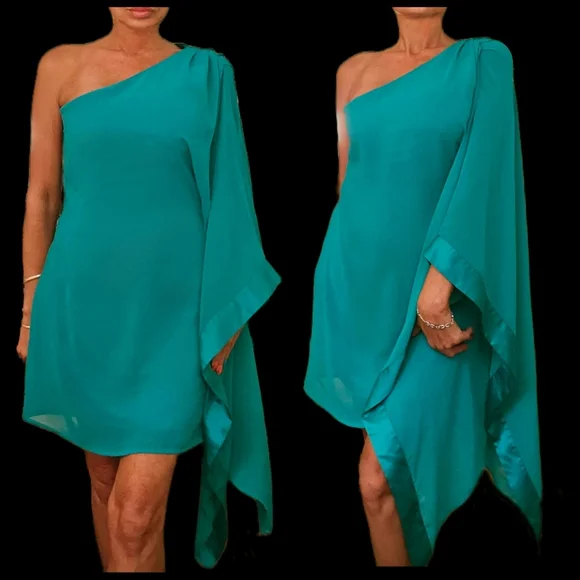 poshmark party dresses Dresses | Green Chiffon One Shoulder Cocktail Party Dress